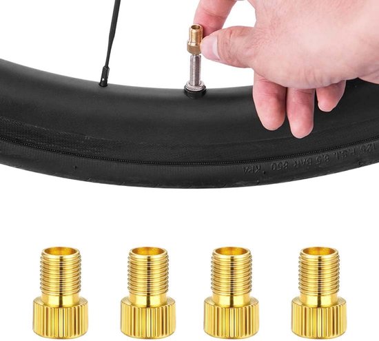4x Fietsventiel Adapter Set: Presta (Frans) naar Schrader (Auto) en Dunlop