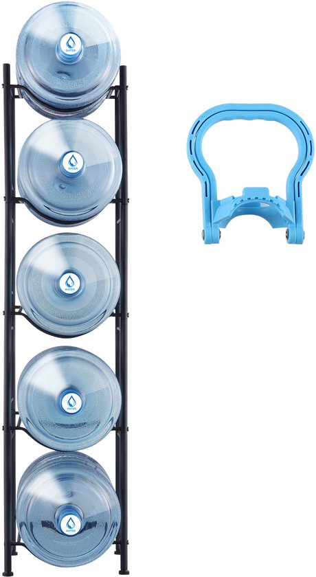 5-Vaks Waterkanhouder, 5-Gallon Waterflessenrek, Stevige Opslag voor 5 Flessen, Zwart Metaal, Keuken, Kantoor, Woonkamer