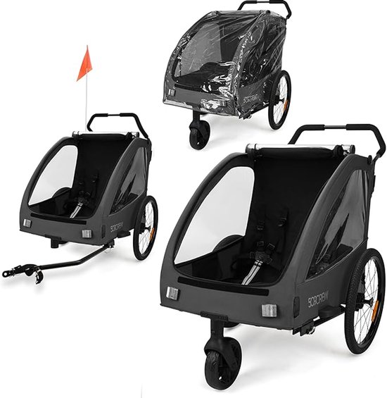 509 Crew II Multifunctionele Fietsaanhanger met Regenhoes voor Kinderen, Huisdieren en Cargo - Tot 50KG - Donkergrijs