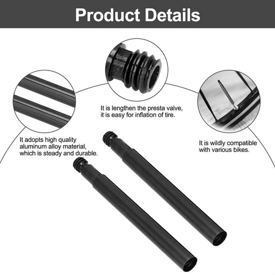 60mm Presta ventiel extender 2-pack voor fiets binnenbanden | Aluminium verlengstuk | Mountainbike racefiets accessoire