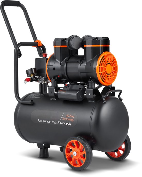 6,3 Gallon Luchtcompressor, 2 PK, 3,35 CFM, 90 PSI, Olievrij, Max 116 PSI, 70 Db Ultra Stil voor Autoreparaties, Banden OPPompen, Spuiten, Houtbewerking, Spijkeren