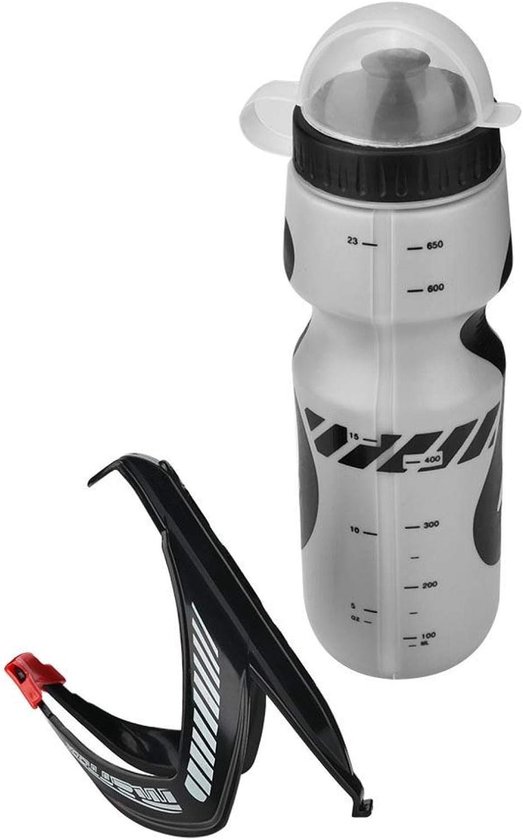 650ml bidon met flessenhouder - geschikt voor mountainbike, racefiets en stadsfiets - polyethyleen - grijs
