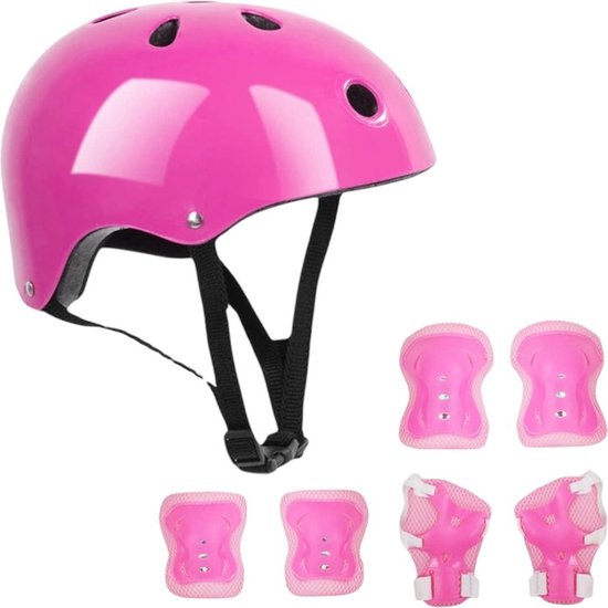 7-delige kinderhelmset met kniebeschermers, elleboogbeschermers en polsbeschermers, verstelbare helm, fiets, skate, loopauto, geschikt voor kinderen van 3-12 jaar (roze) van Apprentus