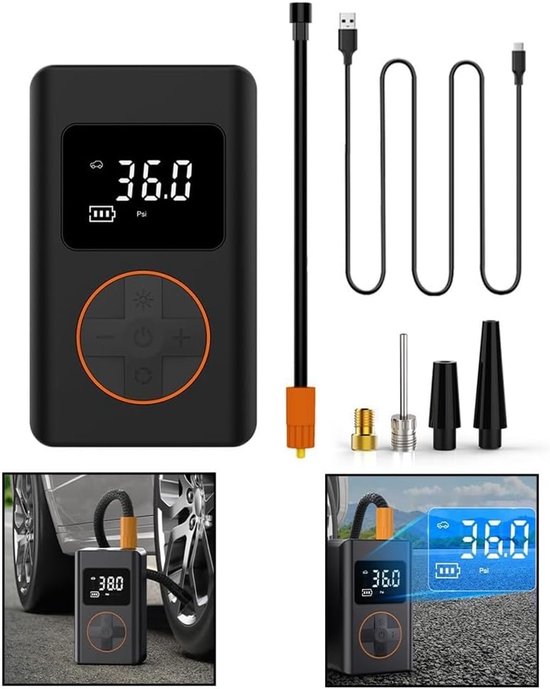 7-pack - Draagbare mini-bandenpomp met digitaal display en automatische uitschakeling voor het veilig oppompen van auto's, fietsen, basketballen en luchtbedden
