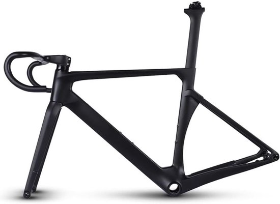700C Carbon Road Bike Frame – 49 cm – Schijfrem – Volledige Interne Kabelgeleiding – Inclusief Carbon Vork, Zadelpen, Doorlopende As en Geïntegreerd Stuur – Voor BB86 Bracket & 142×12 mm Achteras van Merkloos
