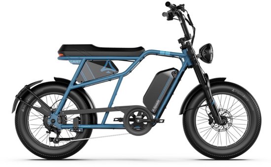 A-Spadz CAVET Air Elektrische Fatbike - Inclusief Voetsteuntjes - 20 Inch - 250W Motor - 7 Versnellingen - 100 km Actieradius - Hydraulische Schijfremmen - Blauw