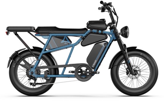 A-Spadz CAVET Air Plus - Elektrische Fatbike - Inclusief Achterzitje - Inclusief Tasjes - Inclusief Voetsteuntjes - 20 Inch - 250W Motor - 7 Versnellingen - 100 km Actieradius - Hydraulische Schijfremmen - Blauw