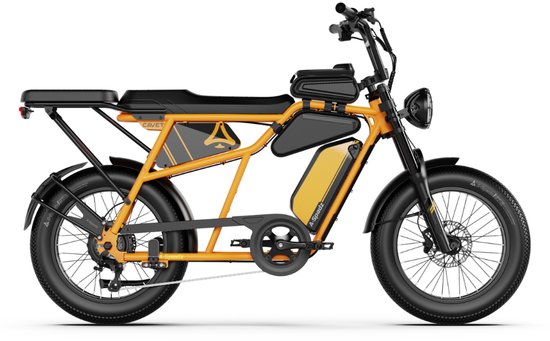 A-Spadz CAVET Air Plus - Elektrische Fatbike - Inclusief Achterzitje - Inclusief Tasjes - Inclusief Voetsteuntjes - 20 Inch - 250W Motor - 7 Versnellingen - 100 km Actieradius - Hydraulische Schijfremmen - Geel