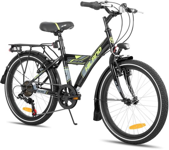 Aafinity Mountainbike - Fiets - BMX - Fiets 24 inch / 51 cm - Zwart met lichtgroen - Makkelijk in elkaar te zetten - Handrem - 6 versnellingen van aafinity