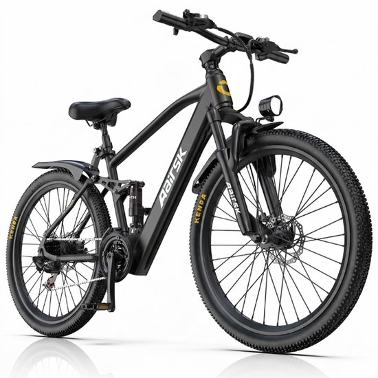 Aairsk Elektrische Fiets 26 Inch - EU 250W – 36V 13Ah accu (tot 75km) – 25 km/u – Shimano 7 versnellingen – NFC start – LED koplamp + spatborden – Zwart van Merkloos