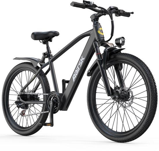 Aairsk Elektrische Fiets 26 Inch – EU-conforme 250W trapondersteuning tot 25 km/u – 36V 10Ah accu met actieradius tot 55 km – Shimano 7-versnelling en NFC startfunctie – LCD-display en LED-voorlamp – Ontworpen voor dagelijkse mobiliteit – Zwart van Merkloos