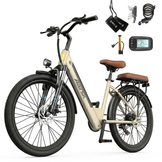 Aairsk Elektrische Fiets voor Buitenritten met Aanhangerzitje - 36V 13Ah Accu, 250W Motor, 26 Inch Banden, Multiterrein, NFC Sleutelloos Systeem & Professionele Shimano Configuratie, Het maximale bereik is 100 km. van Merkloos