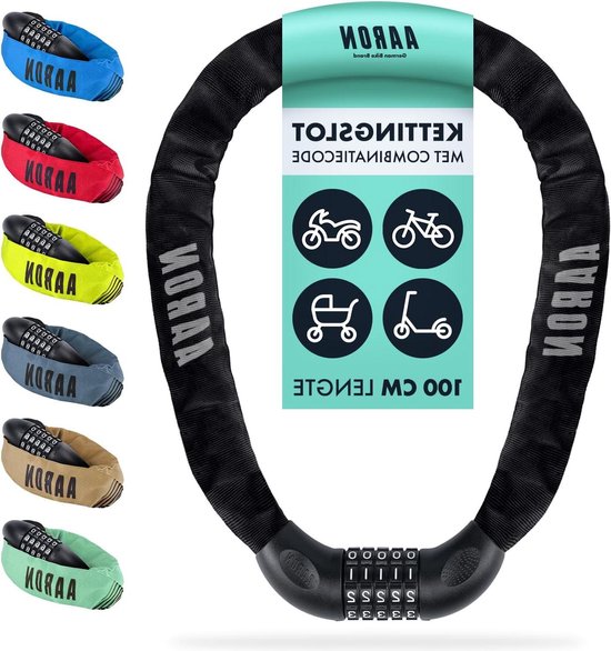 AARON Lock One - Fietsslot met 5-cijferige code - Hoog veiligheidsniveau - Staal - Voor e-bikes mountainbikes trekkingfietsen tourfietsen racefietsen kettingslot van Aaron
