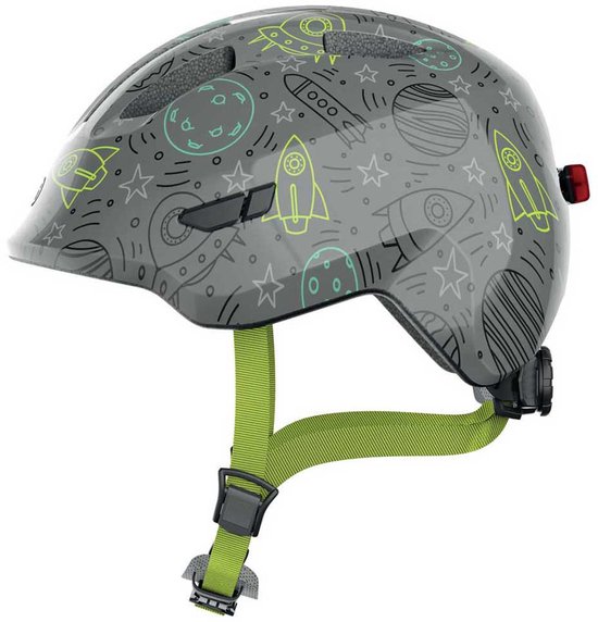 ABUS kinderhelm Smiley 3.0 LED - fietshelm met licht - diepe pasvorm & ruimte voor een vlecht - voor meisjes en jongens - grijs met ruimtepatroon, maat S van ABUS