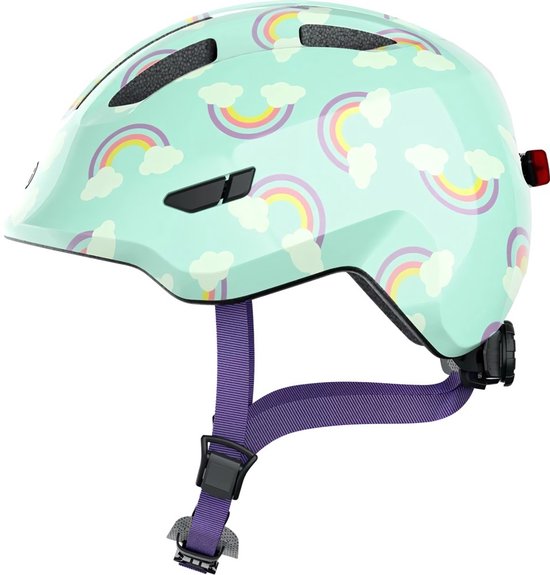 ABUS kinderhelm Smiley 3.0 LED - fietshelm met licht - diepe pasvorm & ruimte voor een vlecht - voor meisjes en jongens - lichtblauw met regenboogpatroon, maat S van Merkloos