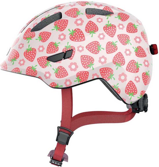 ABUS kinderhelm Smiley 3.0 LED - fietshelm met licht - diepe pasvorm & ruimte voor een vlecht - voor meisjes en jongens - roze met aardbeienpatroon, maat M van Merkloos