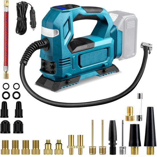 Accu Compressor geschikt voor Makita 18V Accu - Elektrische Luchtpomp met LED-verlichting - Digitaal Manometer - 150 PSI - Voor Auto, Motor, Fiets en Ballen (Exclusief Accu)