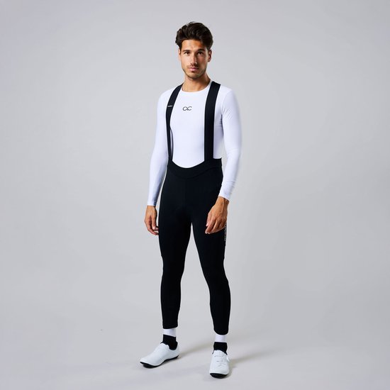 Acelera Essential Fietsbroek Lang heren met Zeem en Bretels - Thermo Lange Wielerbroek - Winter Fietsbroek Lang - Zwart - Maat L