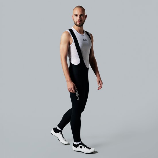 Acelera Intermediate Fietsbroek Lang heren met Zeem en Bretels - Thermo Lange Wielerbroek - Winter Fietsbroek Lang - Zwart - Maat S