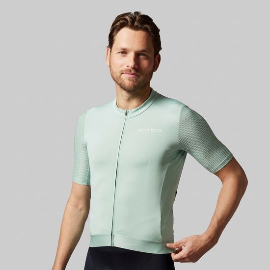 Acelera Intermediate Wielershirt - Fietsshirt Heren Korte Mouw - Wielrenshirt - Fietskleding - Mint - Maat 2XL
