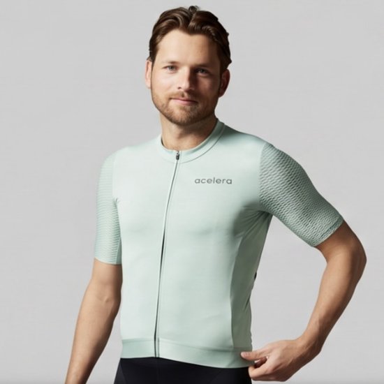 Acelera Intermediate Wielershirt - Fietsshirt Heren Korte Mouw - Wielrenshirt - Fietskleding - Mint - Maat XL