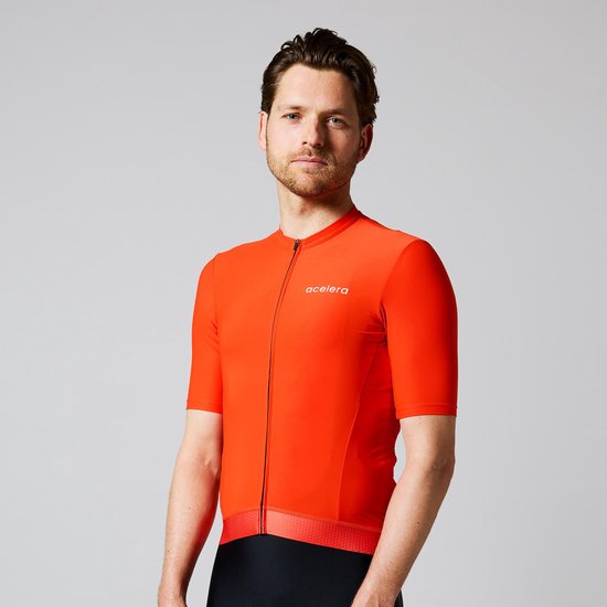 Acelera Intermediate Wielershirt | Fietsshirt Heren Korte Mouw | Wielrenshirt | Fietskleding | Oranje | Maat 2XL