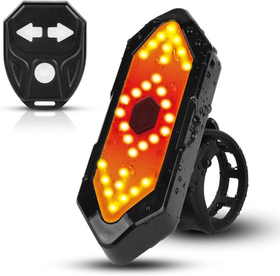 Achterlicht voor fiets - knipperlicht, fietsachterlicht met draadloze afstandsbediening, oplaadbaar, USB, schokbestendig, waterdicht, 5 verlichtingsmodi, achterverlichting voor fiets met