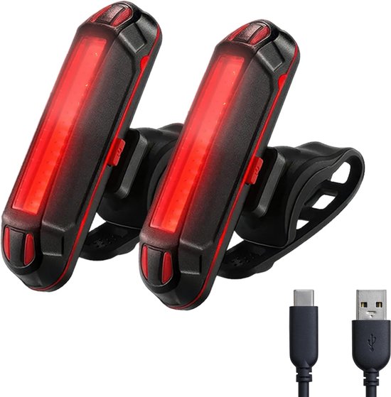 Achterlicht voor op de fiets, USB-C oplaadbaar, fietshelmverlichting, 6 lichtstanden, waterdicht, lange batterijduur, geschikt voor fietsen, mountainbikes, helmen, scooters, rugzakken, 2 achterlichten voor de fiets.