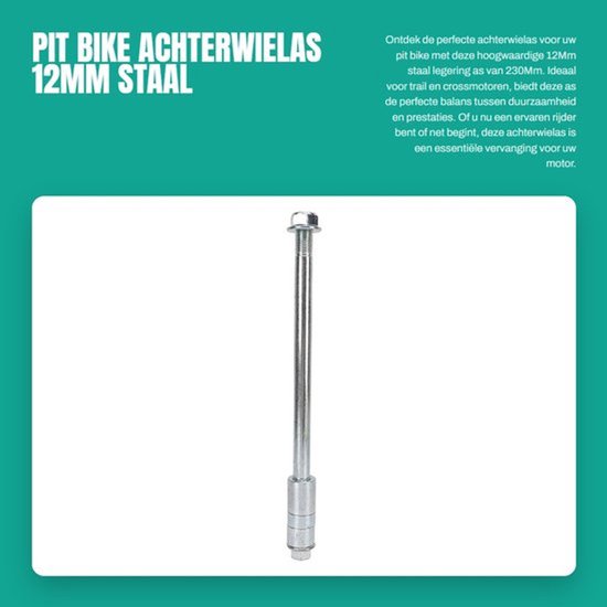 Achterwielas 12Mm - Staal Legering - 230Mm Lengte - 3 Pakkingen - Geschikt Voor Pit Pro - Achteras Onderdelen - As