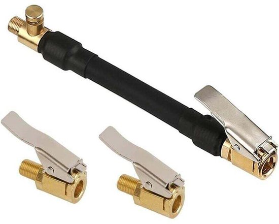 Adapter geschikt voor autobandventielen, bandenpompslang geschikt voor 2 messing pompmondstukken, geschikt voor auto-, fiets- en motorventielaansluitingen - Get Rich