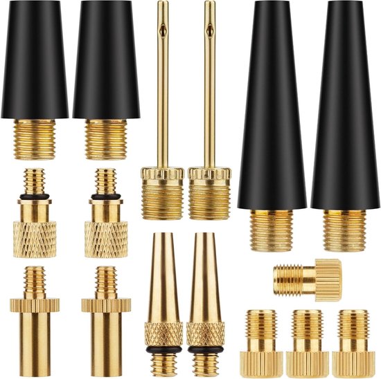 Adapter voor Presta naar Schrader Ventielen - Set van 16 Messing Fietspomp Adapters met Ballonnaald en Ballonmondstuk voor Fietsen, Sport en Recreatie