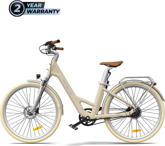 ADO - Air 28 Pro - allround elektrische stadsfiets -Bafang motor - Samsung batterij - Carbon Belt – Auto Koppelsensor - verstelbare voorvork – Licht geel (Latte) van ADO