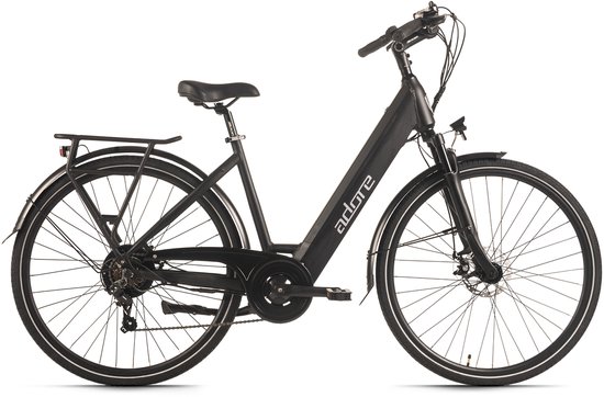 ADORE E-Citybike 28" Alu Stadsfiets CV-180 Achterwielmotor 50NM / 15Ah Zwart mat van Merkloos
