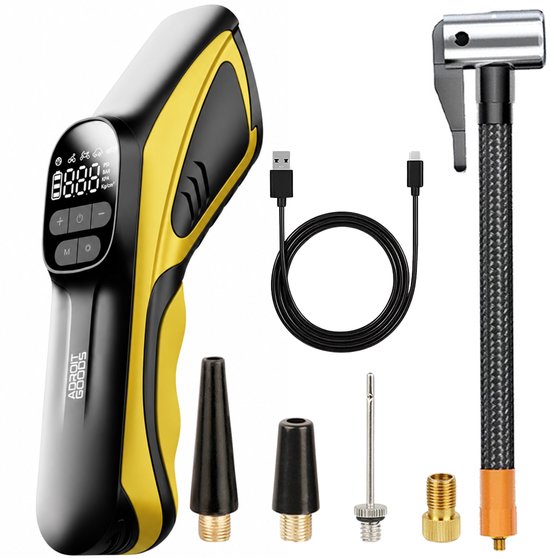 AdroitGoods Elektrische Bandenpomp - Draadloze Luchtcompressor - 150 PSI - 120W - Auto, Fiets, Motor en Bal - Oplaadbaar - Digitale Drukmeter - LED - Geel