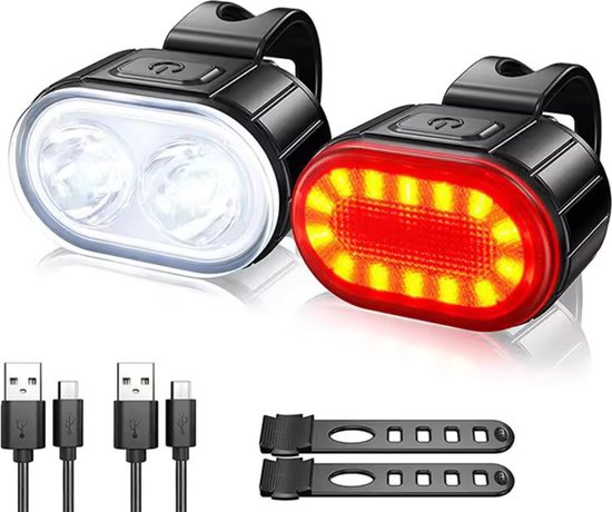 ADsys Fietslamp Set - Fietsverlichting - Voorlicht en Achterlicht - Fiets Koplamp - LED Fietslampjes Rood en Wit - Waterdicht - USB-C Oplaadbaar
