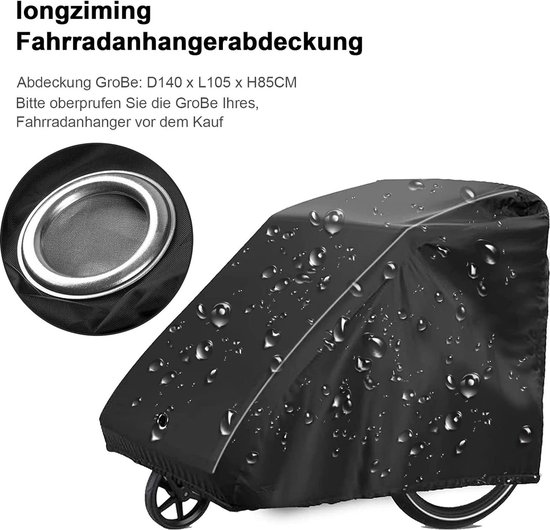 Afdekking voor fietsaanhanger, 210D afdichtingslijm Oxford-weefsel, waterdicht, hoogwaardige fietsgarage, outdoor, 140 x 105 x 85 cm, met slotgaten, zonwering en regen van BIFY