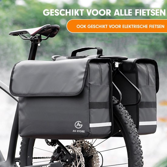 AG dubbele fietstas - waterdicht - 36 liter - voor elektrische fietsen - zwart