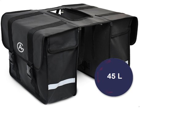 AG Fietstas 45 Liter - Dubbele Fietstas - Extra veel ruimte - Waterafstotend - Reflectoren fietstassen - electrische fietsen - Zwart - dubbel van AG