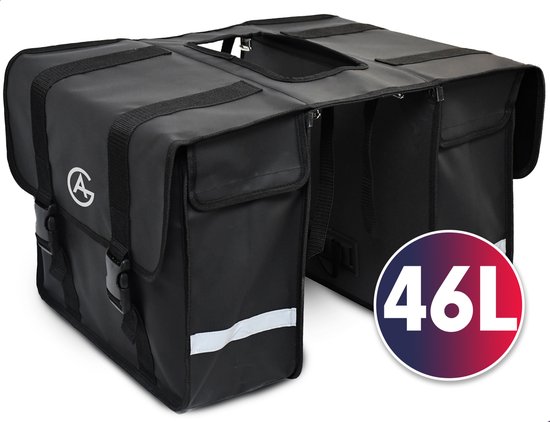 AG Fietstas 46 Liter - Dubbele Fietstas - Extra veel ruimte - Waterafstotend - Reflectoren fietstassen - electrische fietsen - Zwart - dubbel van AG