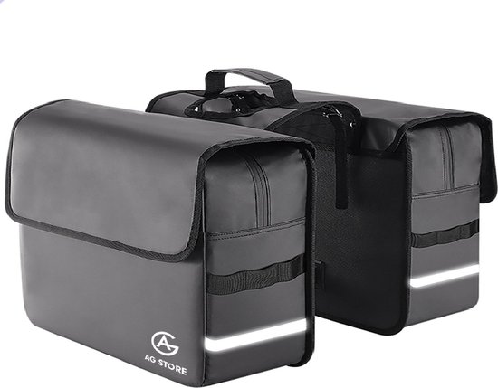 AG Fietstas -dubbele fietstas - fietstassen - 49 Liter - electrische fietsen - Zwart - dubbel - waterdicht -volwassenen - elektrische fiets - Reflectoren - 100% polyester