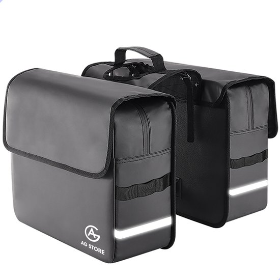 AG Fietstas - dubbele fietstas - fietstassen - elektrische fietsen - Zwart - dubbel - waterdicht - 37 Liter - volwassenen - elektrische fiets - Reflectoren - 100% polyester van Merkloos