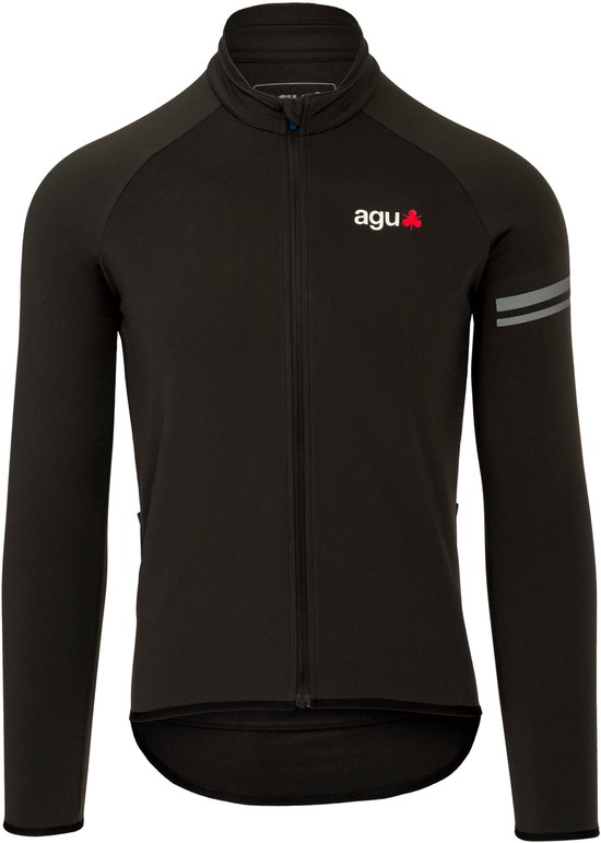 AGU Essential - Fietsshirt met lange mouwen - Thermoshirt - Wielrenshirt - Herfst en winter - Zwart - M - Reflecterend - Fleece kraag - 3 zakken - YKK-rits