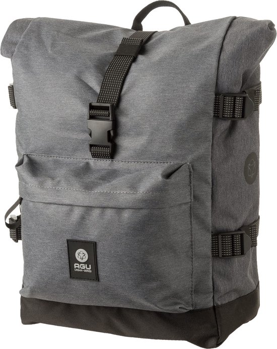 AGU H2O Roll-Top II - Enkele Fietstas - 14L - Waterafstotende fietstas - Roll top tas voor woon-werkverkeer - Urban Grey - KLICKfix Vario haken - 3M Reflectie - Gerecycled polyester