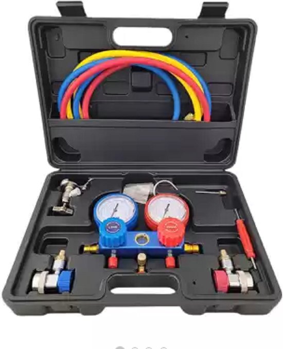 Airco diagnose set R410A, R12, R22, R134a met manometer voor het vullen en aftappen van airco apparaten incl. adapters en nippels-Weber TOOLS van Weber Tools
