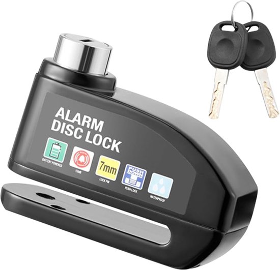 Alarm Schijfrem Slot - 110dB Hoog Volume - Waterdicht - voor Motor, Scooter, Fiets - Anti-Diefstal - Sleutelloos Sluiten - Aluminium Legering - zwart