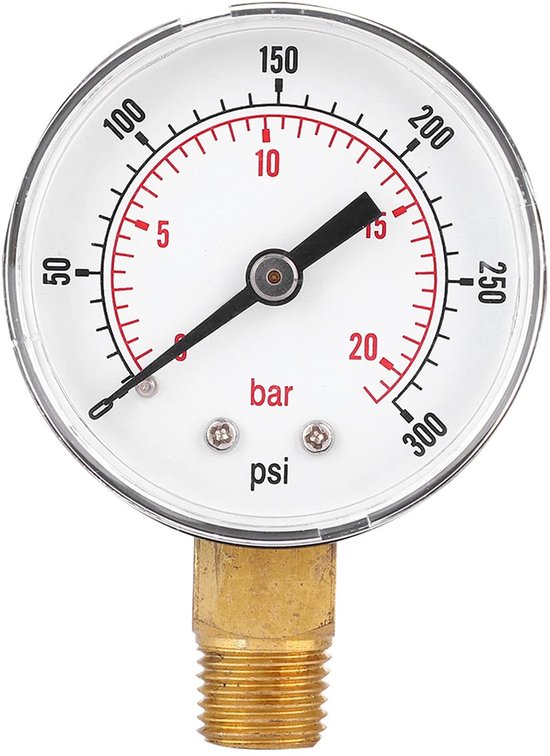 Allecto - Drukmeter - Dubbele schaal - Voor olie en gas - 1/4 BSPT - Meting tot 300 psi - Geschikt voor water - Messing