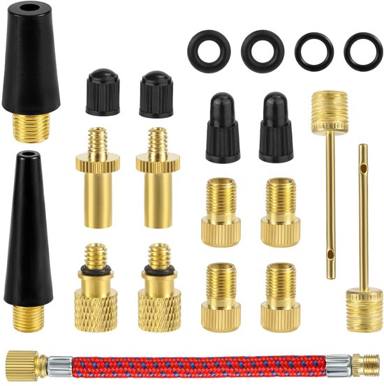Allecto Plus - 16-delige set voor balpomp en fietsventieladapter, met DV/AV/SV - Handig voor fietsbanden oppompen.