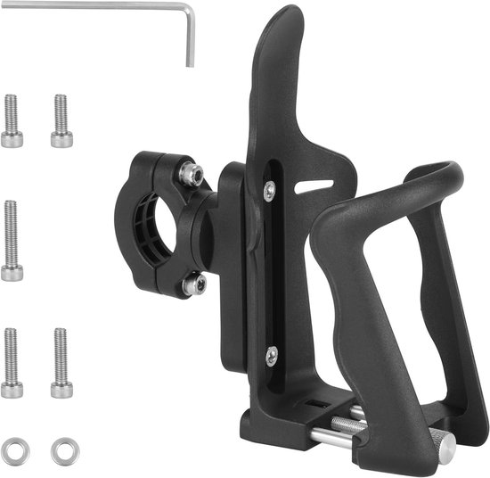Allecto - Verstelbare fiets drinkfleshouder - Fiets bidonhouder - Geschikt voor alle fietsen - Zwart - 360 graden rotatie - Stevige bevestiging - Handig accessoire voor fietsers