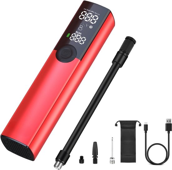 Allvia® Fietspomp met Drukmeter - Fietspomp Klein - Fietspomp Elektrisch - Mini-Draagbare Luchtcompressor - 150 psi - Rood - 40cm x 40cm x 190cm