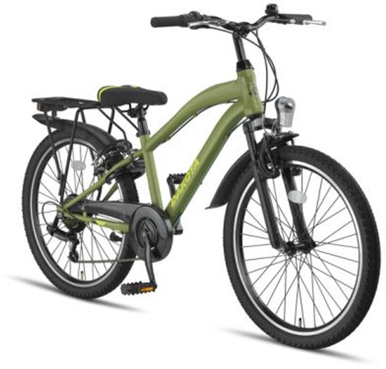 Altec Dakota Mountainbike - Jongensfiets 24 Inch - Kinderfiets voor 8 tot 12 Jaar - 130-145 cm - 7V - V-Brakes - Legergroen van Merkloos